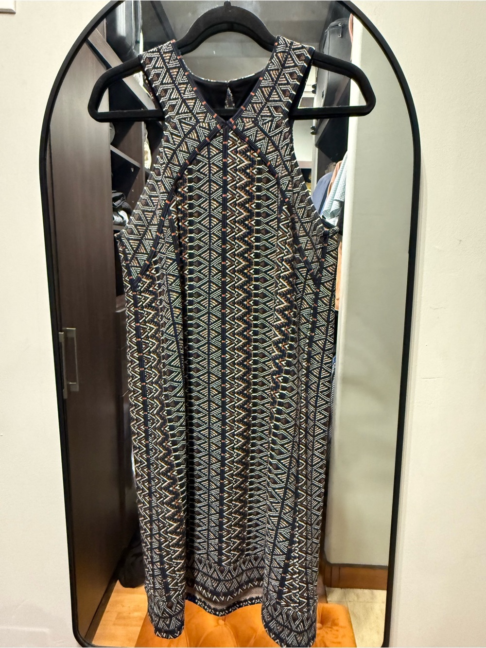 BCBGMaxAzria Navy & Ivory Geometric Halter Midi Dress